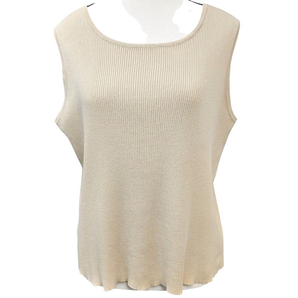 Pendleton Womens XL Tan Beige Ribbed Knit Sleeveless Shell Scoop Neck Top Cotton